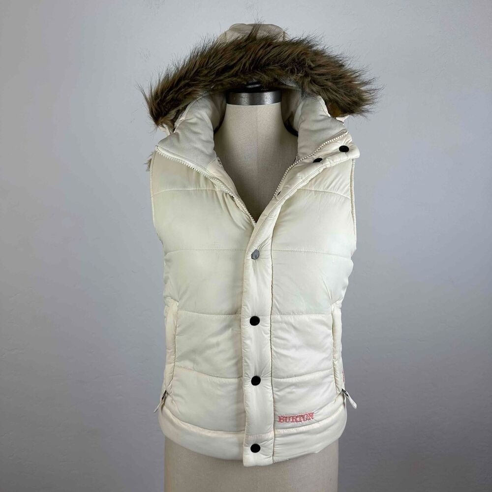 Burton Ivory Sleeveless Hooded Button Up Puffer Vest Size Medium